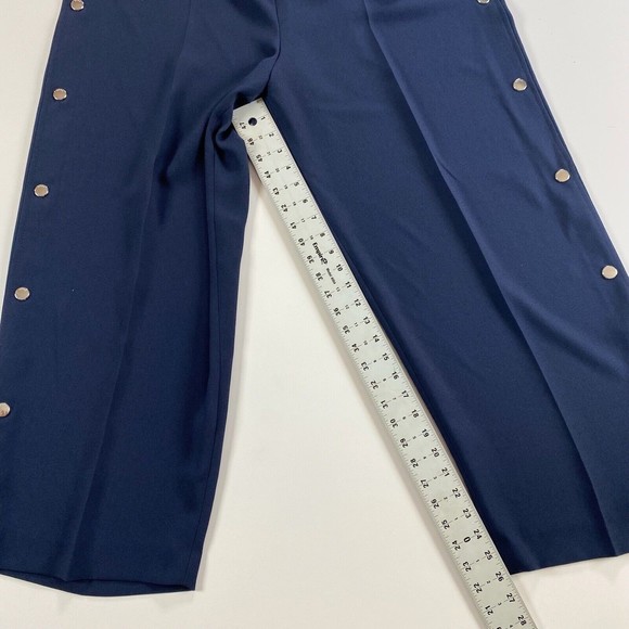 Boss Hugo Cropped Women Telareama Button Accent Navy Blue Work Dress Pants Sz 18 - Picture 6 of 10